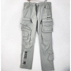 Smoke Rise Pants Mens XL Gray Cargo Elastic Waist Utility Tech Streetwear